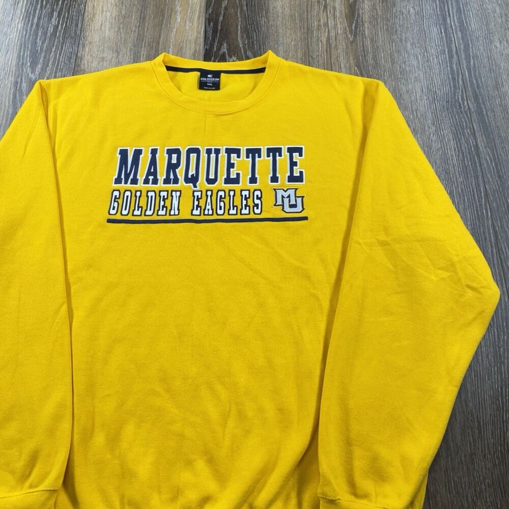 Vintage Marquette Golden Eagles Sweatshirt Mens XXL Yellow NCAA Team Student Y2K